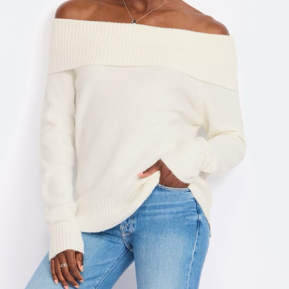 Elegant Off-Shoulder White Sweater
